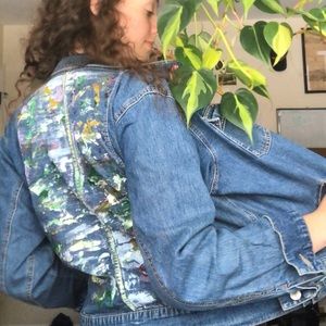 JEAN JACKET-PAINTED—- GREEN YELLOW PURPLE